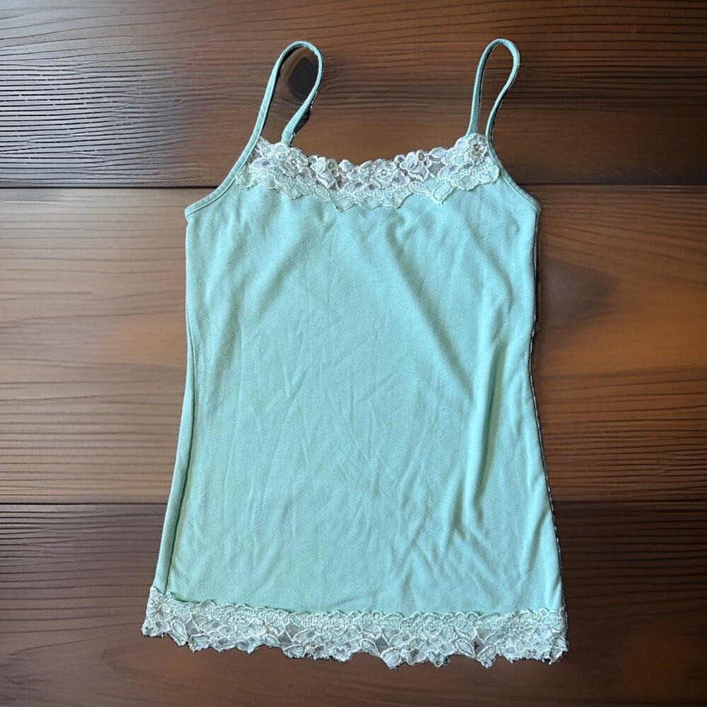 Y2K Maurices Sz S Aqua Lace Cami Tank Top Coquette Fairy Romantic Stretch Fitted